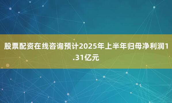 股票配资在线咨询预计2025年上半年归母净利润1.31亿元